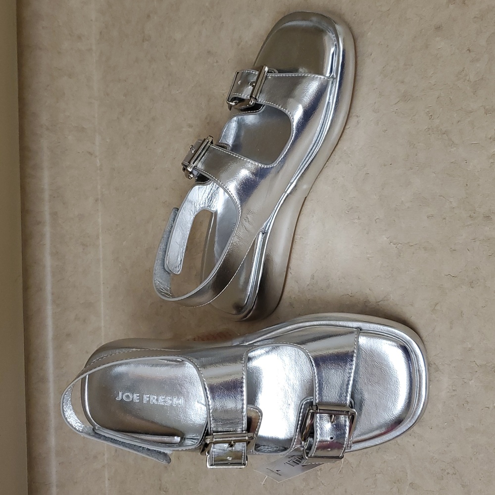 Joe Fresh Silver Metallic Platform Sandals - Size 7